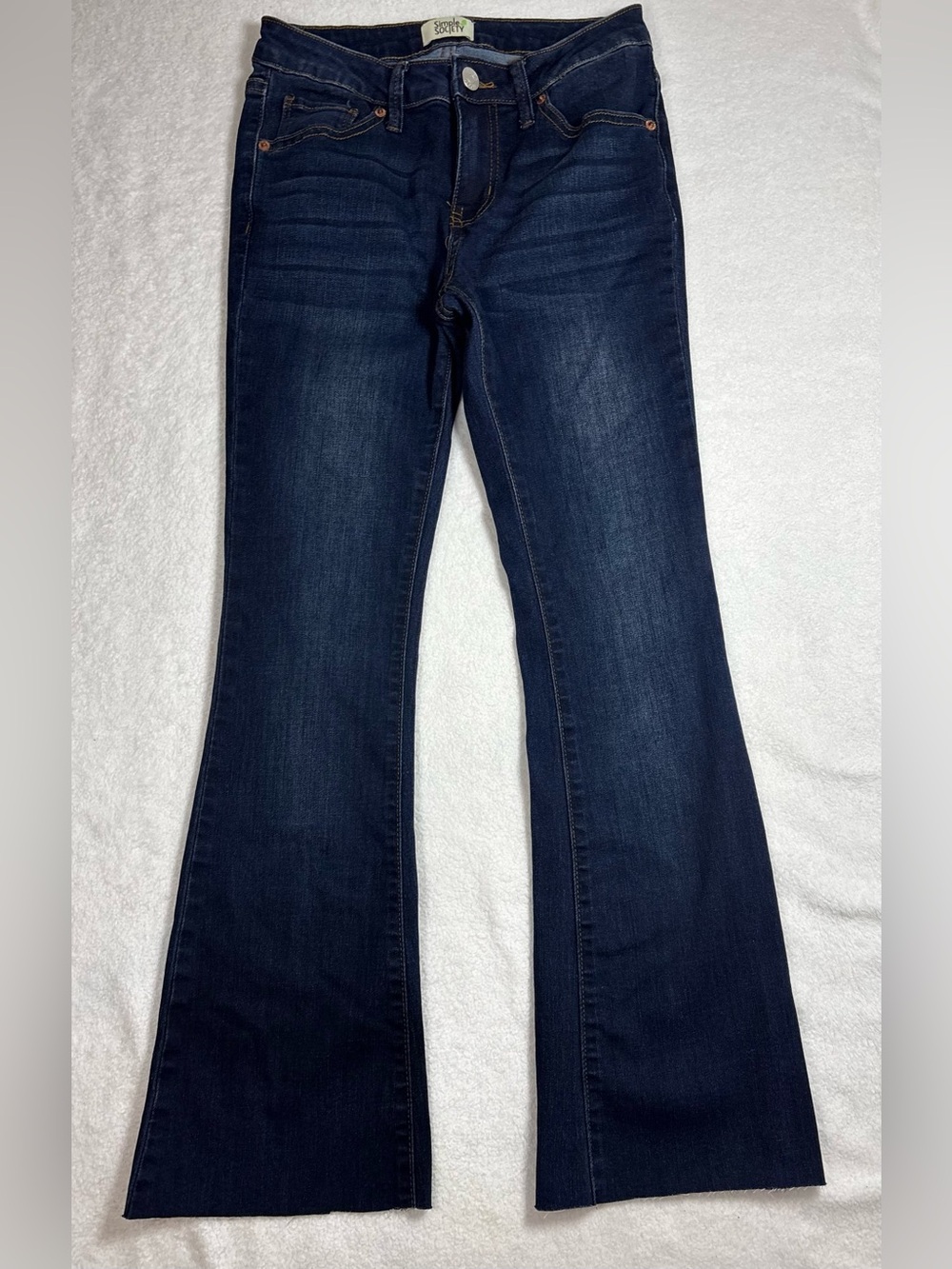 Simple Society Womens bootcut jeans, dark wash, size 0/24, stretch denim